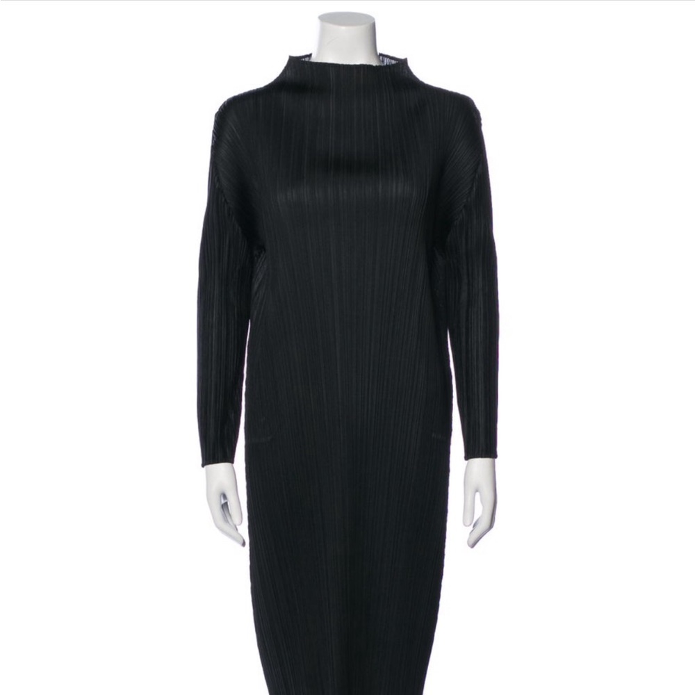 Pleats Please Issey Miyake Black Midi Dress